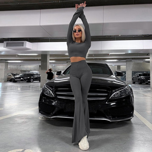 Damen Bootcut Jumpsuit mit weitem Ärmel EB
