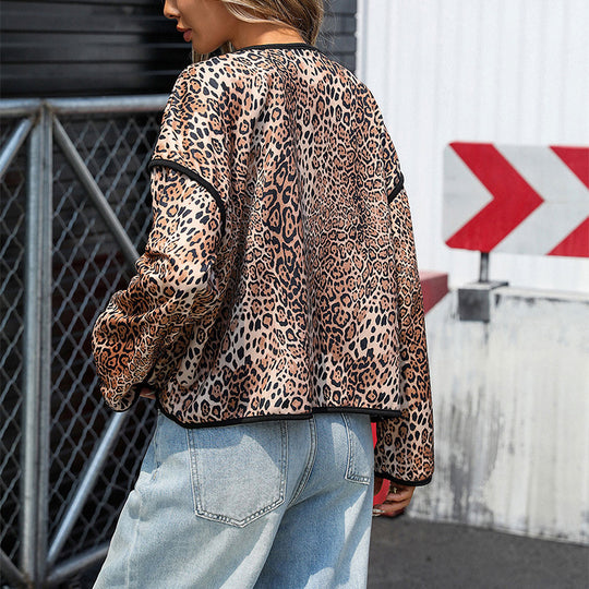Damen sportliche Jacke im trendigen Animal-Print mit Taschen EB
