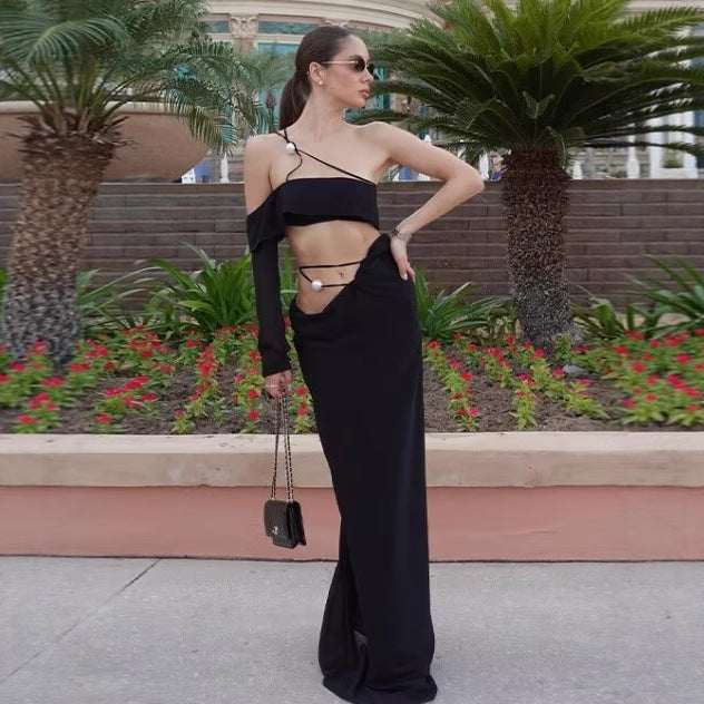 Damen Abendkleid mit asymmetrischem Schnitt und feinen Rüschendetails EB