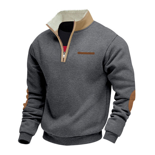 Herren nan Halbzip-Troyer mit Teddyfleece-Kragen und Leder-Ellbogenpatches EB