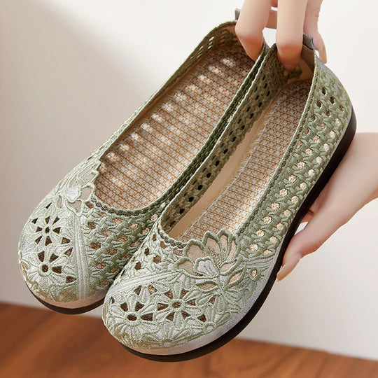 Damen Ballerinas mit floralem Stickdesign und rutschfester Sohle EB