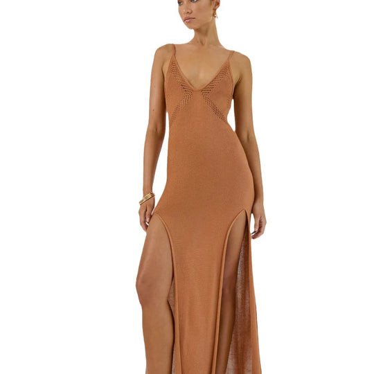 Damen Netz-Maxikleid mit hohem Schlitz EB