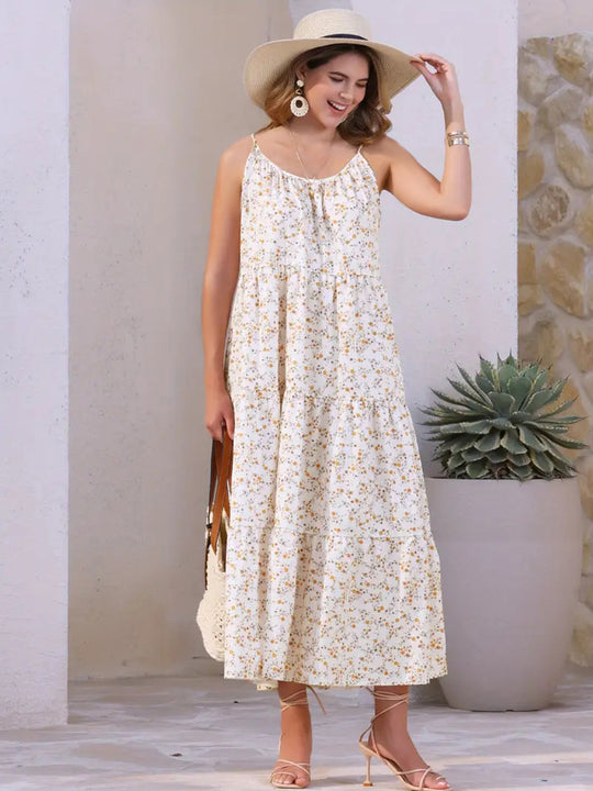 Damen luftiges Maxikleid mit floralem Muster und Spaghettiträgern EB