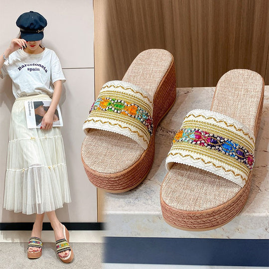 Damen Wedge-Sandalen mit eleganten Glitzer-Applikationen EB