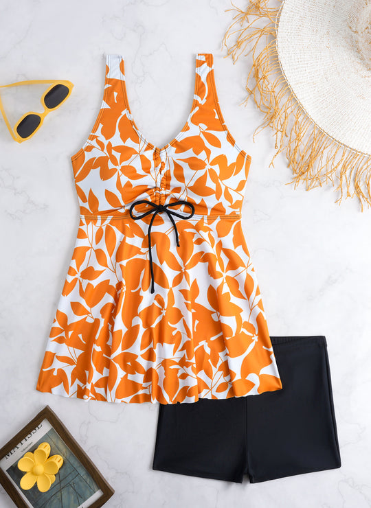 Damen Tankini-Set mit modischem Volant und grafischem Pfauenmuster EB