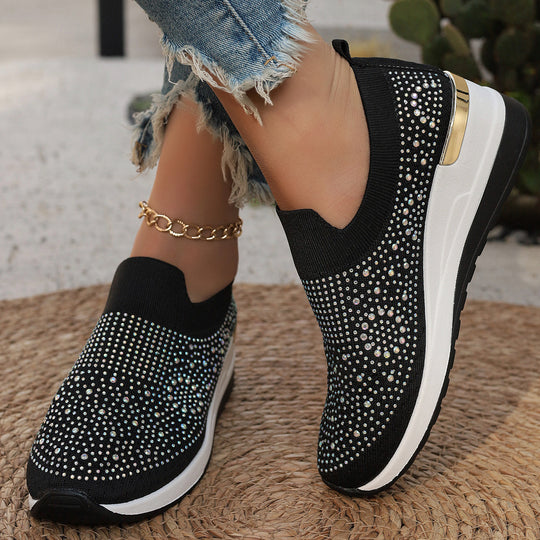 Damen modische und komfortable Sneakers mit Glitzer-Applikationen EB