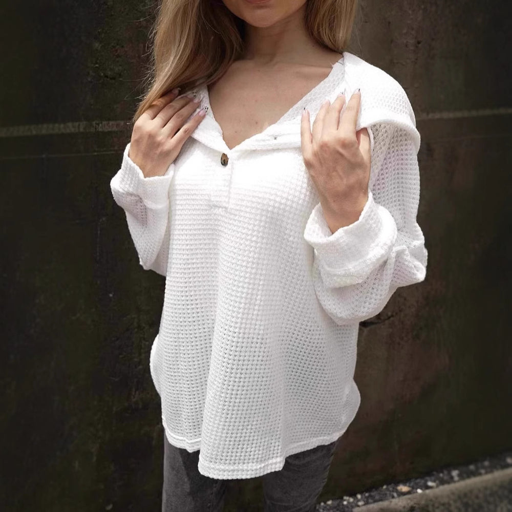 Damen lässiger Kapuzenpullover mit Knopfdetails EB