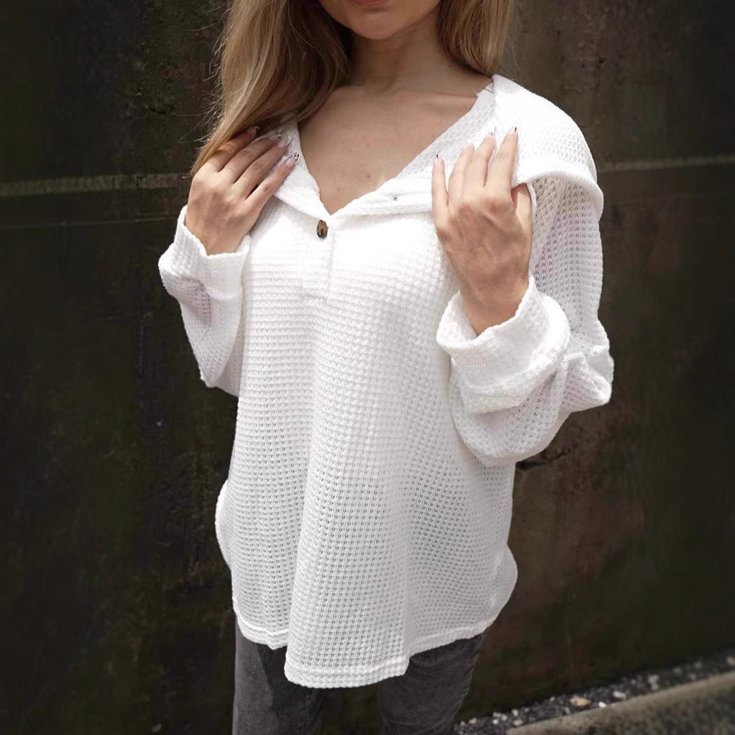 Damen lässiger Kapuzenpullover mit Knopfdetails EB