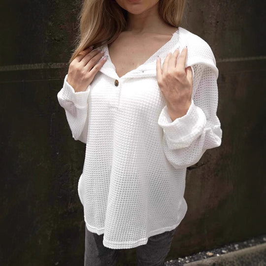 Damen lässiger Kapuzenpullover mit Knopfdetails EB