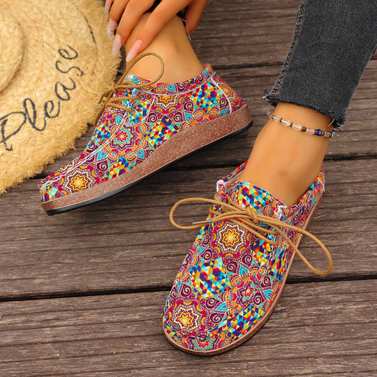 Damen modische Schnürschuhe mit floralem Muster und komfortabler Sohle EB