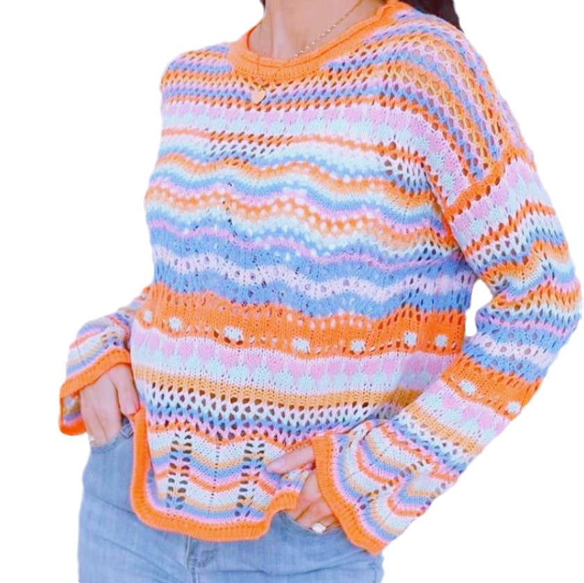 Damen Strickpullover mit buntem Zickzackmuster EB