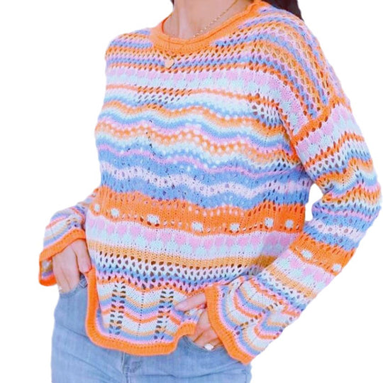 Damen Strickpullover mit buntem Zickzackmuster EB