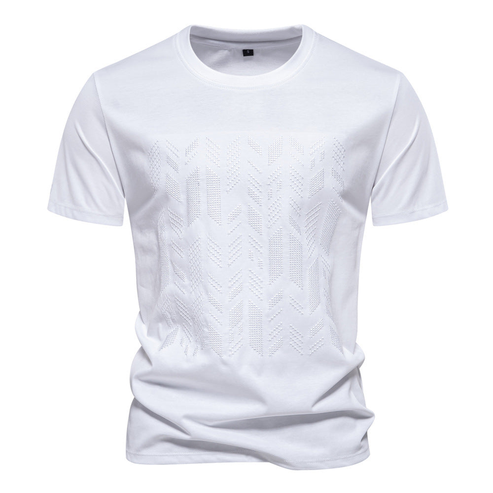Herren nan Rundhalsshirt aus Baumwollmix mit geometrischer Laserperforation und geradem Schnitt EB
