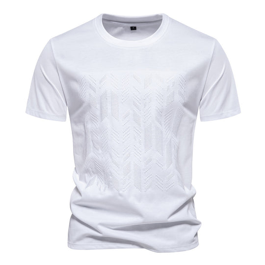Herren nan Rundhalsshirt aus Baumwollmix mit geometrischer Laserperforation und geradem Schnitt EB