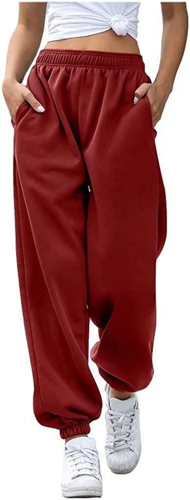 Damen nan Baggy-Sweathose im Retro‑Look mit hohem Komfortbund tiefem Schritt seitlichen Einschubtaschen und elastischen Knöchelbündchen EB