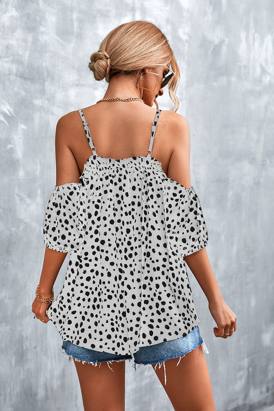 Damen Off-Shoulder Bluse mit verspieltem Punktemuster und luftigen Puffärmeln EB