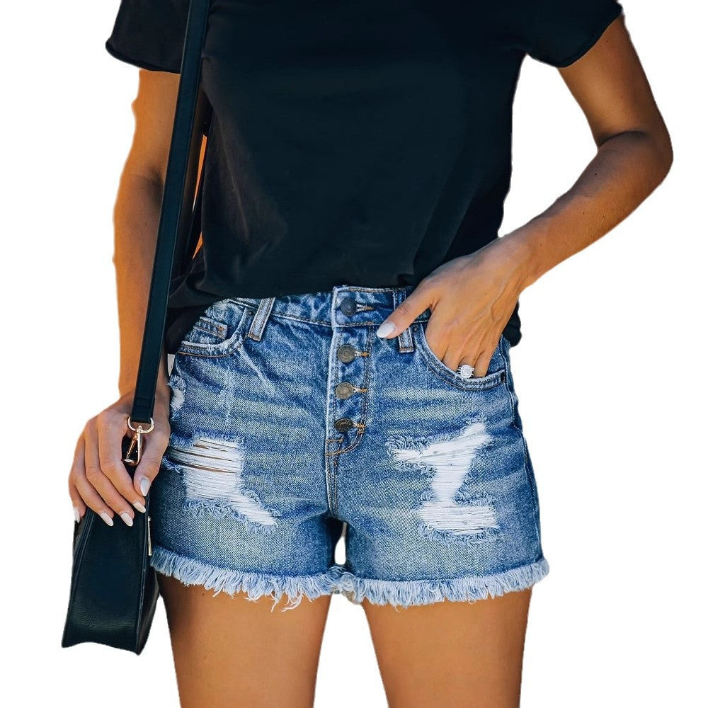 Damen Jeansshorts mit Knopfdetail und lässigem Saum EB