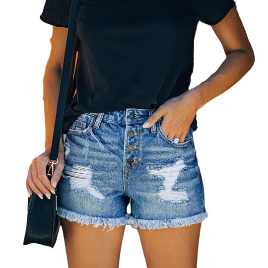 Damen Jeansshorts mit Knopfdetail und lässigem Saum EB