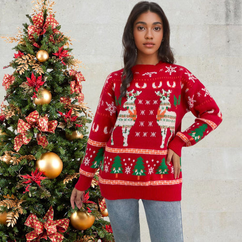 Damen festlicher Strickpullover mit Weihnachtsmotiv EB