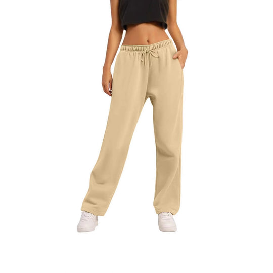 Damen nan weite High‑Waist Loungewear‑Jogginghose mit elastischem Bund Kordelzug und Seitentaschen EB