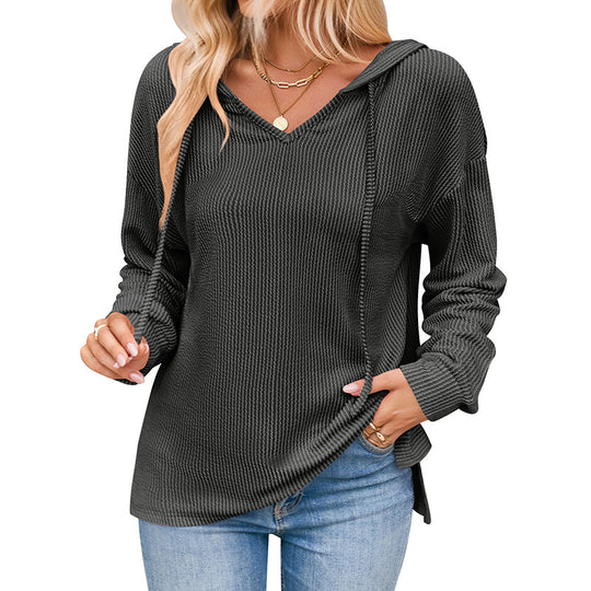 Damen lässiger Sweater mit V-Ausschnitt und Kordelzug EB