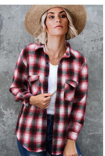 Damen Gestreifte Flanell-Bluse mit zwei Brusttaschen EB