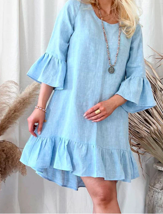 Damen Leichtes Leinenkleid mit Rüschendetails und weitem Schnitt EB