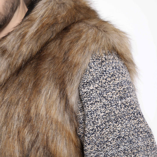 Herren Elegante Kunstpelzjacke mit Kapuze und seitlichen Taschen EB