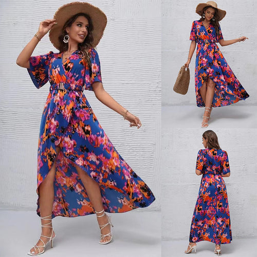 Damen Maxikleid mit elegantem Wickelstil und raffinierten Ärmeln EB