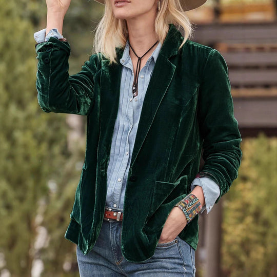 Damen Samt-Blazer mit klassischem Revers und soften Fall EB