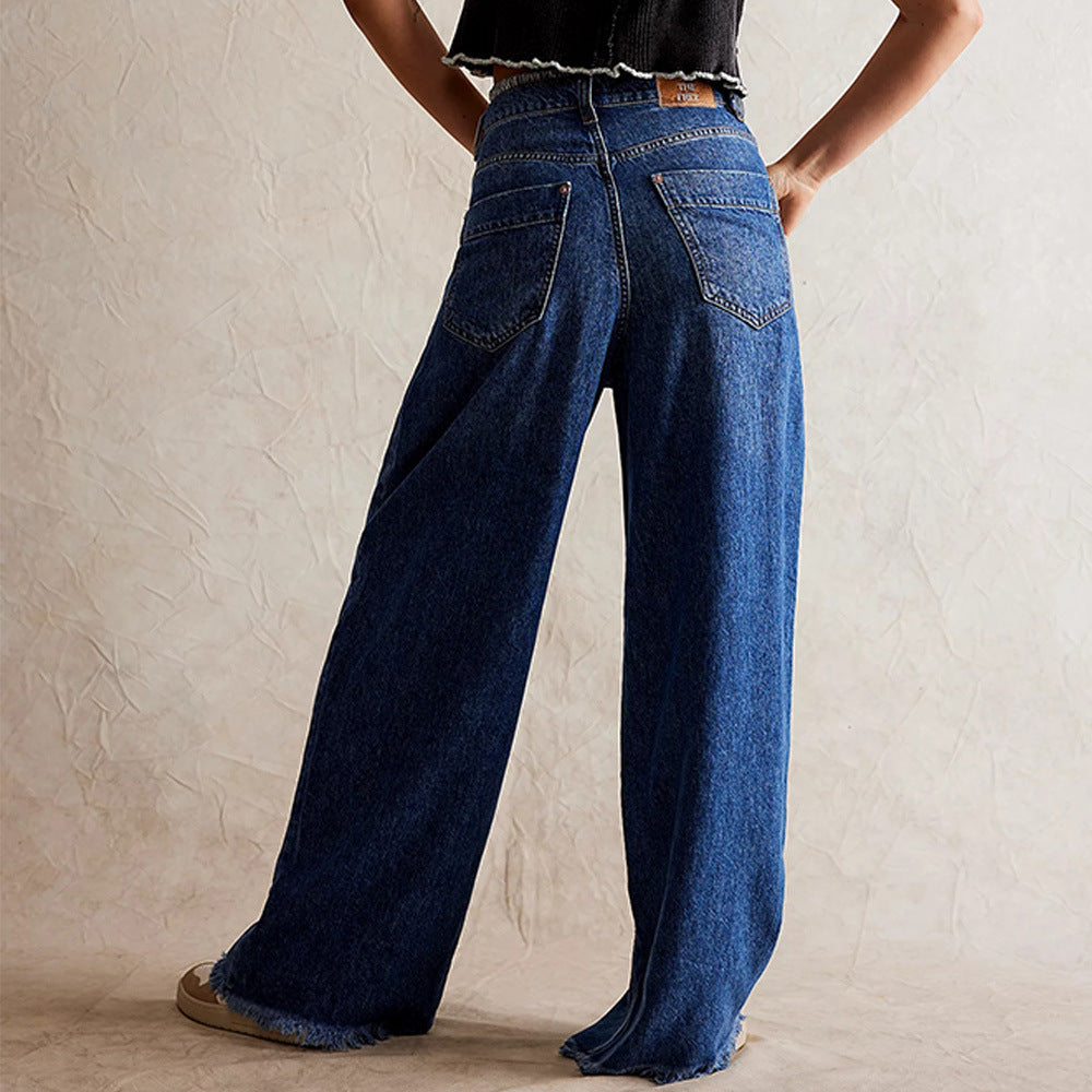 Damen Weite Jeans-Hose mit hohem Bund EB