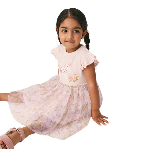 Mädchen Tüllkleid mit floralem Design und zauberhaften Hasenapplikationen EB