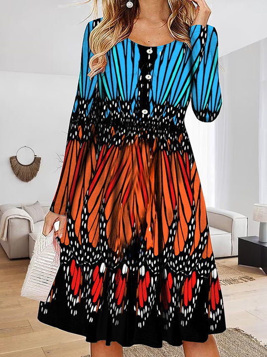 Damen Maxikleid mit einzigartigem Schmetterlingsdesign und Knopfdetails EB