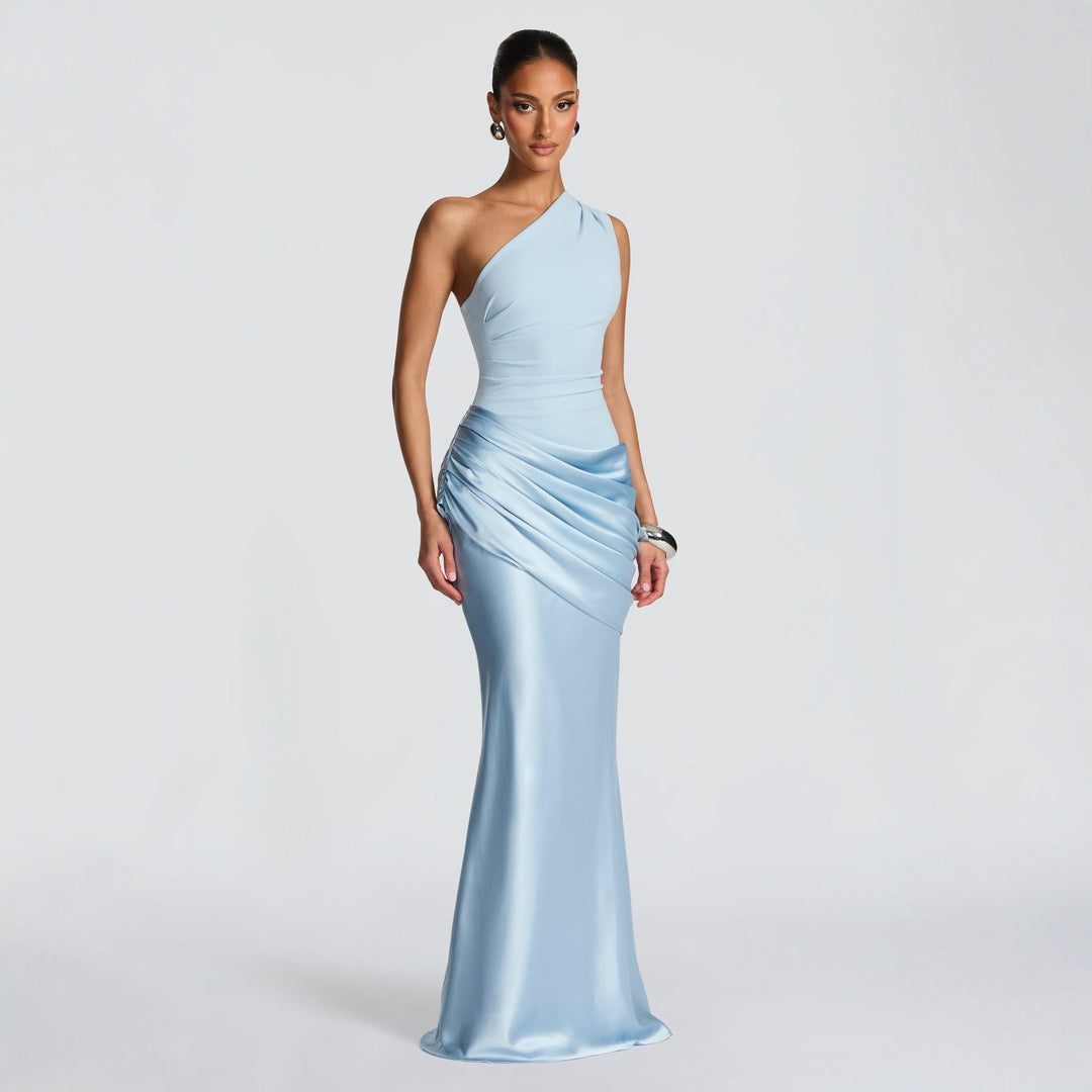 Damen Elegantes Abendkleid mit Off-Shoulder-Design und Fließendem Cape EB