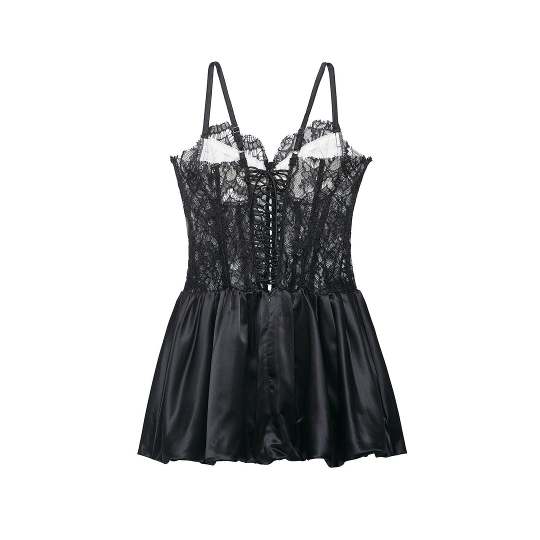 Damen Spitzen-Nachtkleid mit hochwertiger Satin-Rockpartie EB