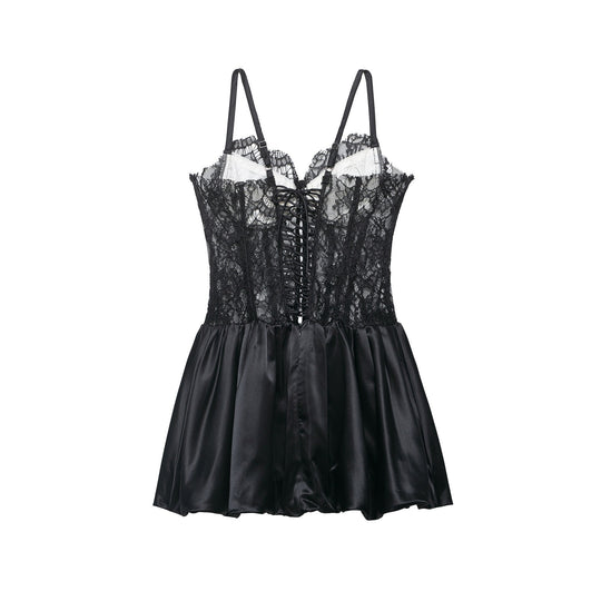 Damen Spitzen-Nachtkleid mit hochwertiger Satin-Rockpartie EB