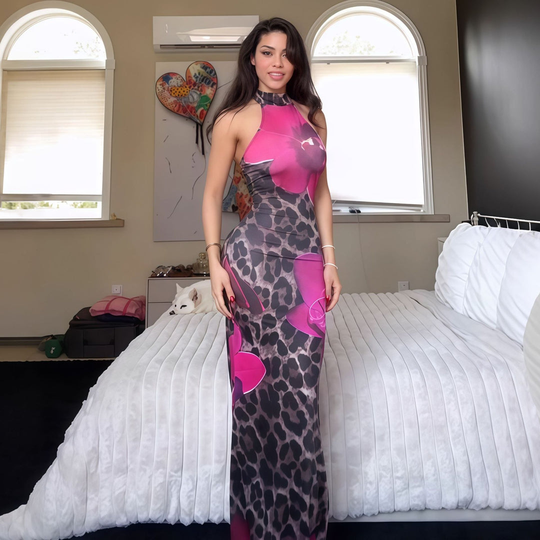 Damen Maxikleid mit schickem Blumen- und Tiermuster EB