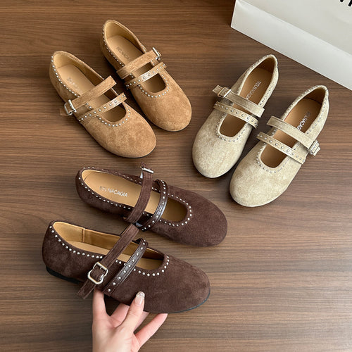 Damen Elegante Ballerinas mit dekorativen Schnallen und weichem Wildleder EB