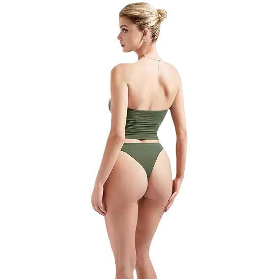 Damen Bandeau Bikini-Set mit modischem High-Waist-Schnitt EB