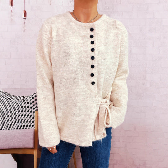 Damen Kuschelige Strickjacke mit elegantem Bindegürtel und modernen Knopfdetails EB