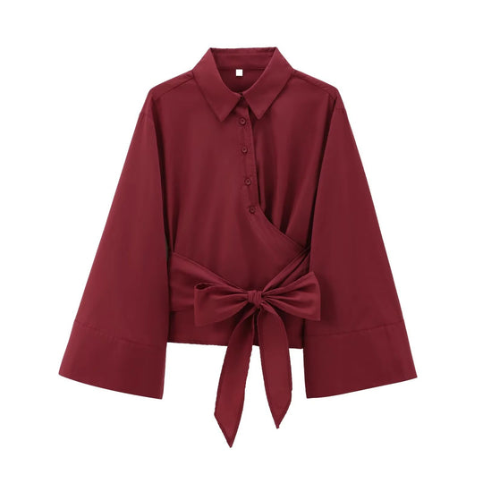 Damen Elegante Bluse mit weitem Ärmel und taillierter Schluppe EB