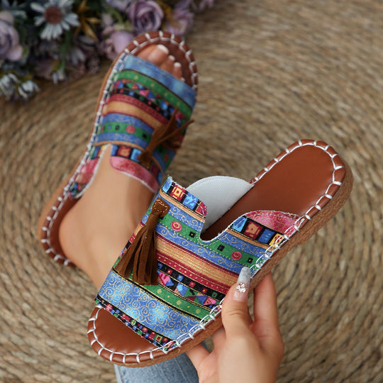 Damen Sommerschuhe mit buntem Ethno-Design und bequemer Fußbettung EB