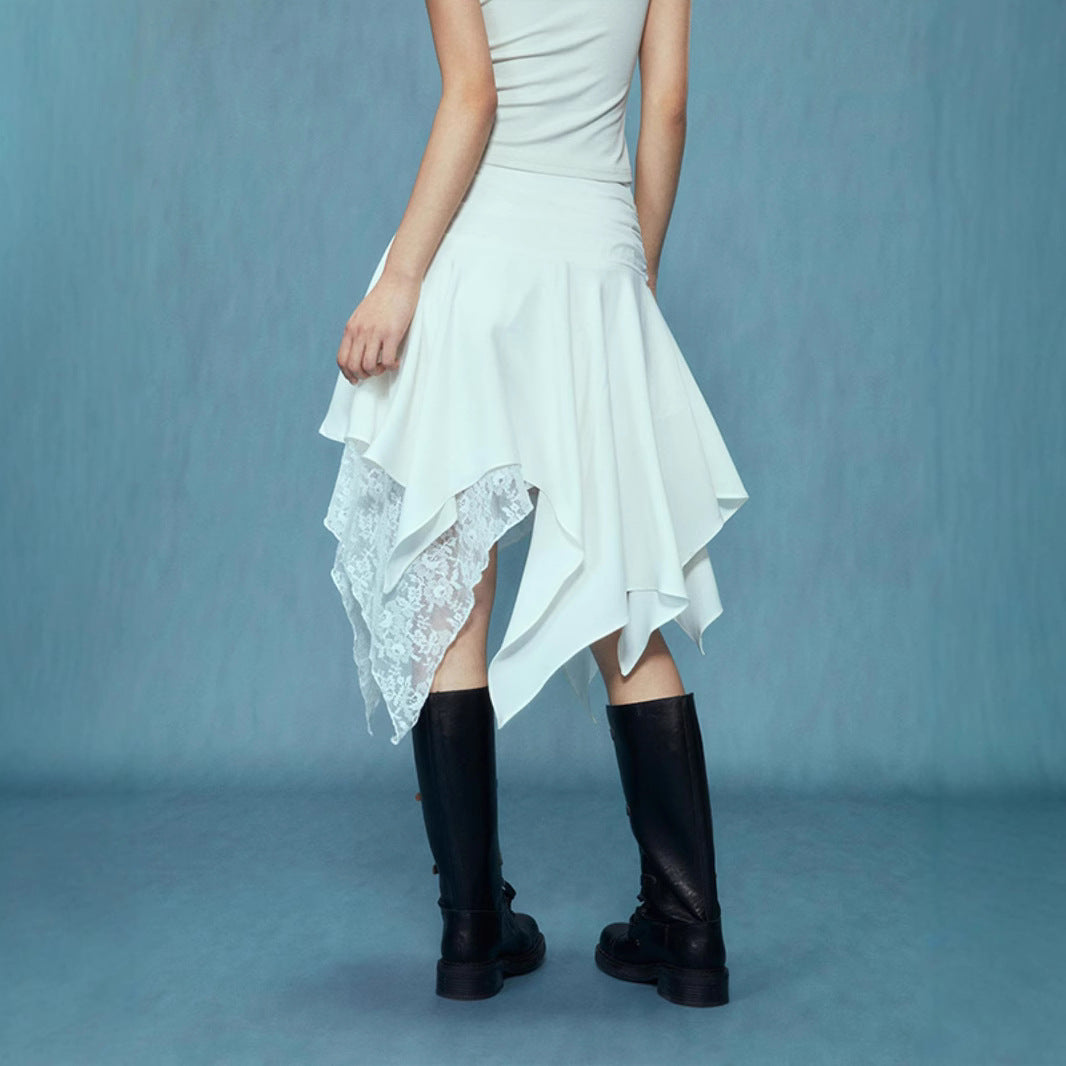 Damen asymmetrischer Spitzenrock mit Raffung und elegantem Design EB
