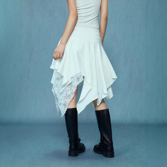 Damen asymmetrischer Spitzenrock mit Raffung und elegantem Design EB