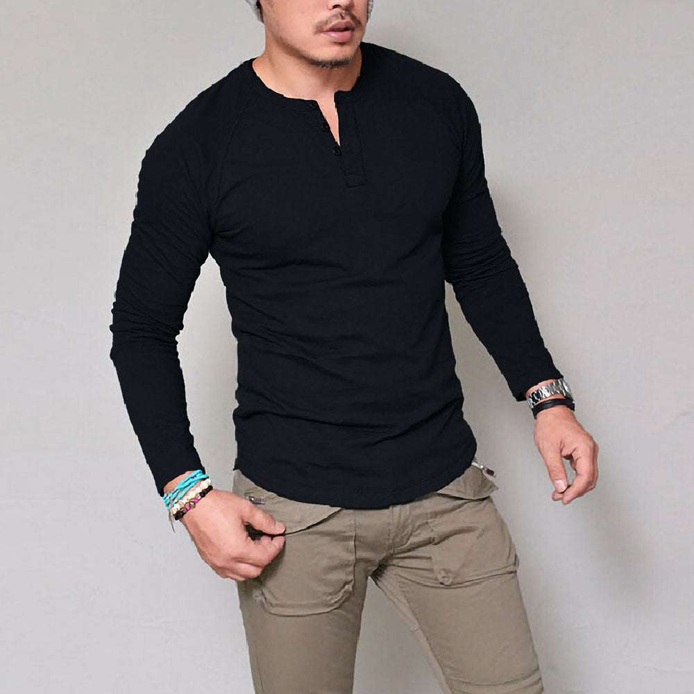 Herren Langarmshirt mit Knopfleiste und bequemem Schnitt EB