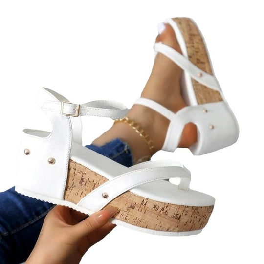 Damen mit modischem Kork-Plateau und verstellbarem Riemendesign Sandalen EB