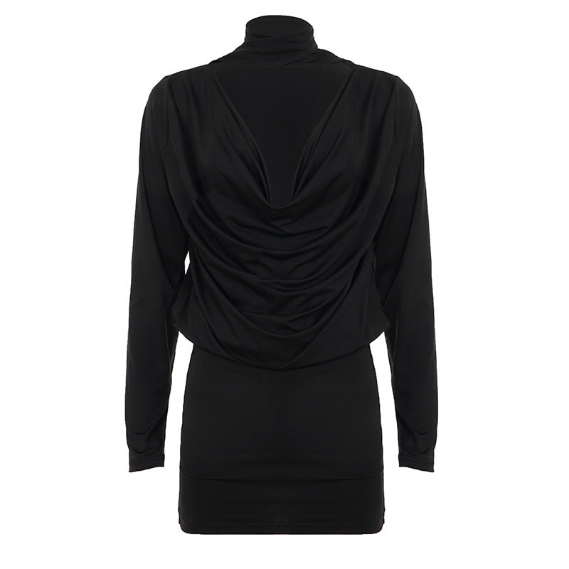 Damen nan figurbetontes Langarm-Minikleid mit Wickel‑V‑Ausschnitt, angesetzter Schluppe und taillierter Raffung EB