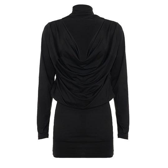 Damen nan figurbetontes Langarm-Minikleid mit Wickel‑V‑Ausschnitt, angesetzter Schluppe und taillierter Raffung EB