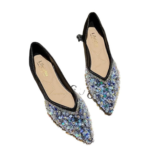 Damen funkelnde Ballerinas mit leuchtenden Strass-Applikationen und elegantem Schuhdesign EB