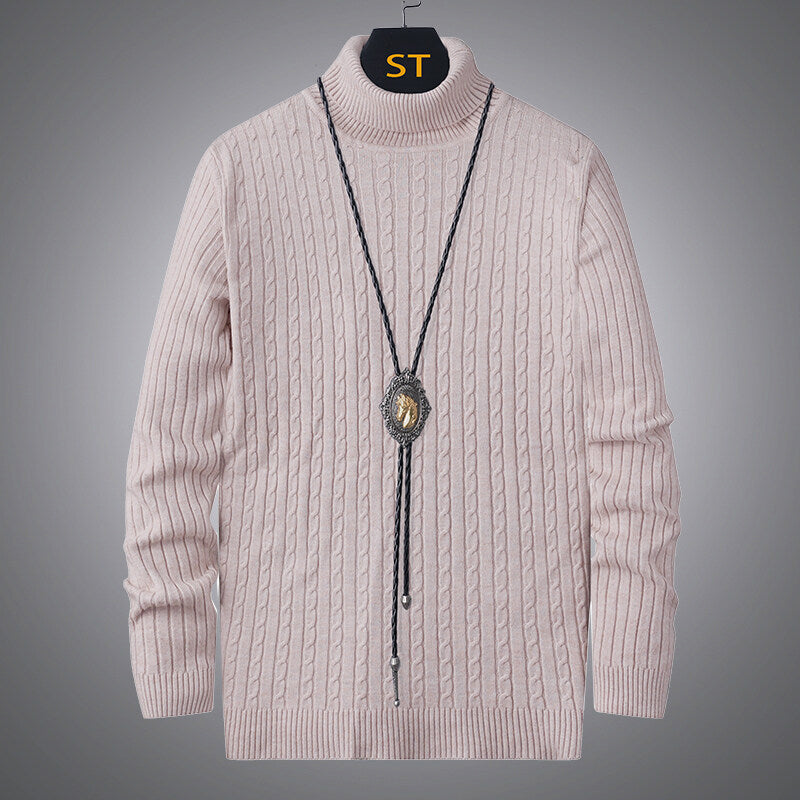 Herren Rollkragenpullover mit strukturiertem Zopfmuster EB